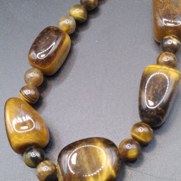 Tiger's Eye Semi Precious Stone 20'' Necklace with Sterling Silver Clasp - Picture 2 of 4